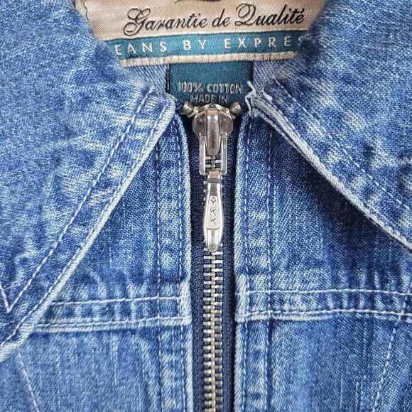 VTG Express Jacket Womens Medium Blue Denim Jean Zip Collared 90s Short Collared - Picture 4 of 10